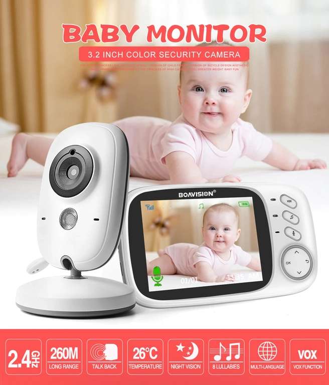 Video monitor para bebé 2.4G, cámara de seguridad para niñera inalámbrica con LCD de 3.2 pulgadas (DESDE ESPAÑA)