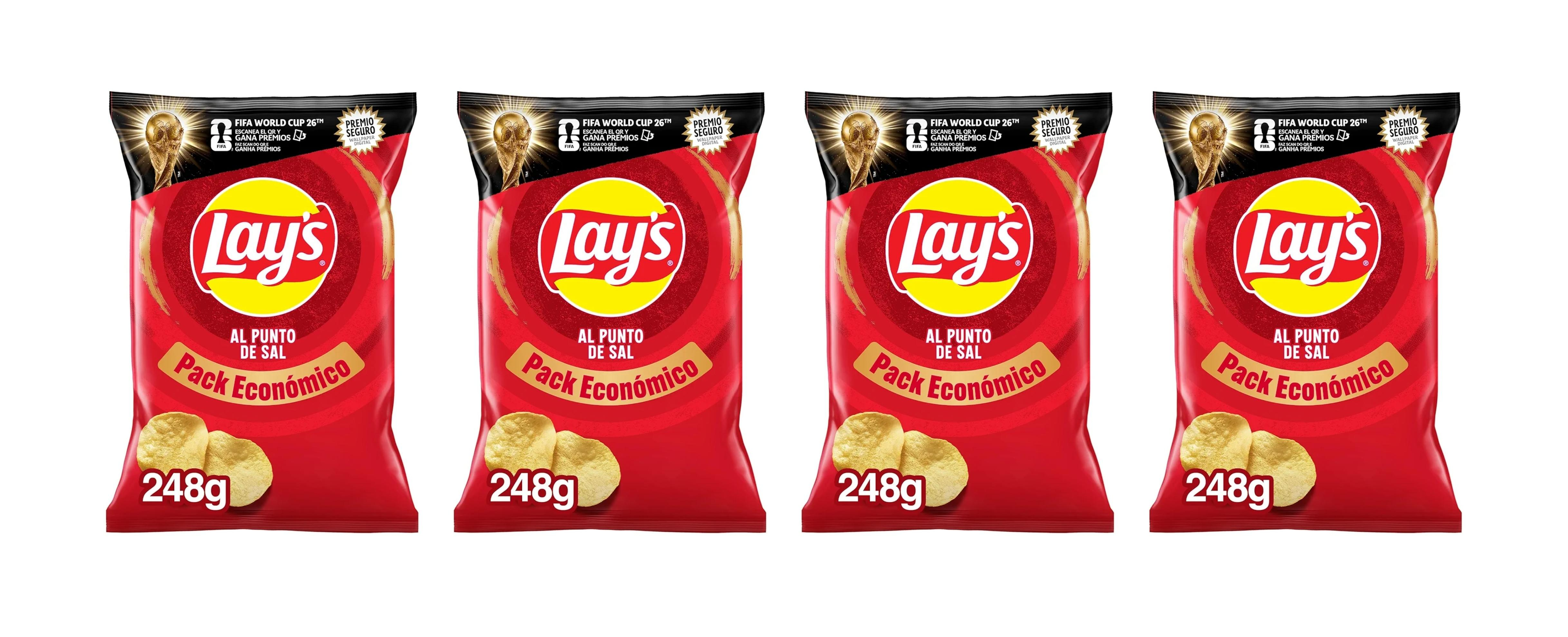 X4. ( Sale a 1,30) Lay's al punto de sal, Patatas Fritas de con sabores vegetales, Producto de Aperitivo, bolsa familiar, 248 g