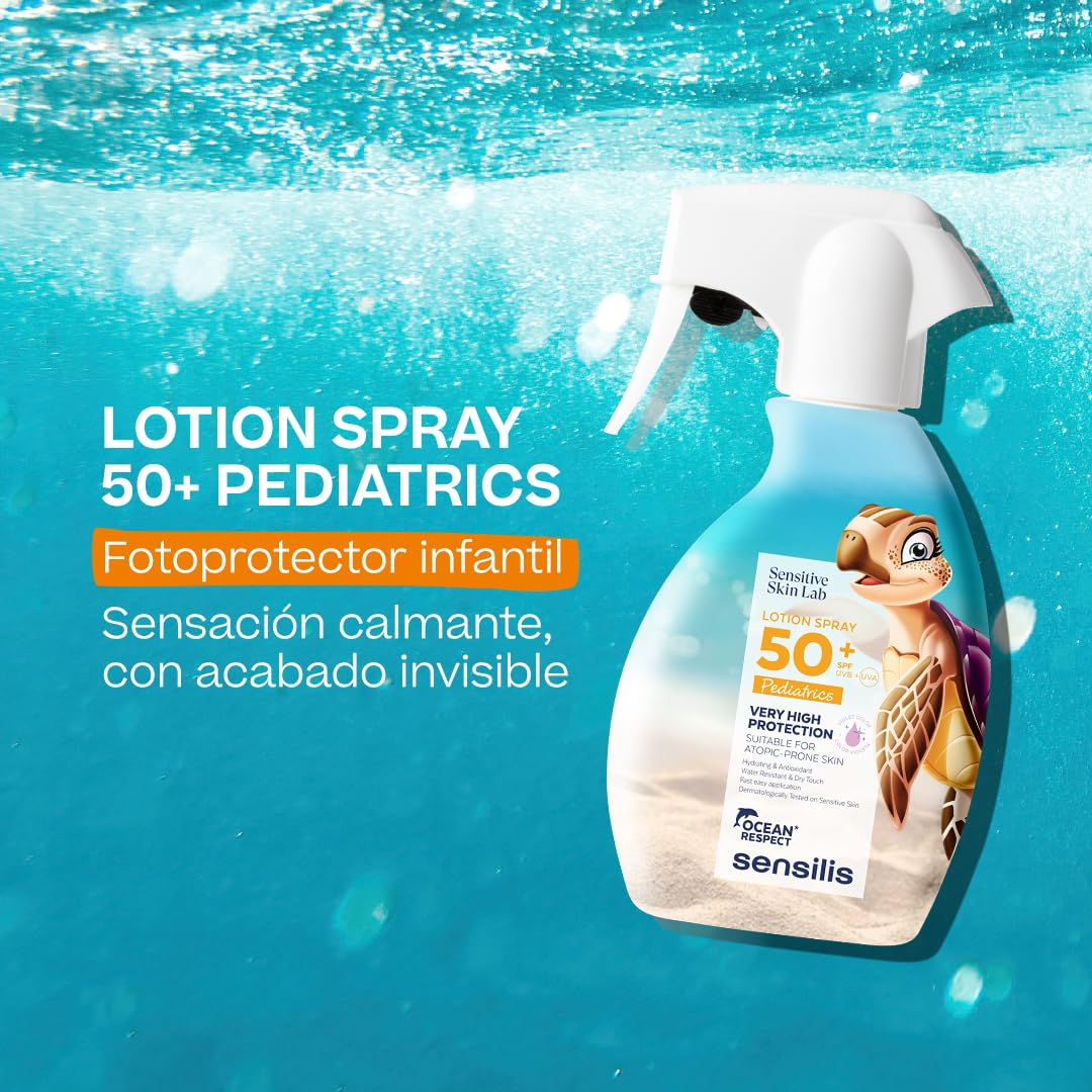 Sensilis - Lotion Spray SPF50+ Kids, Protector Solar Infantil, con Alantoína, Vitamina E y Aloe Vera, Apto para Pieles Atópicas - 200 ml