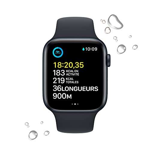 Apple Watch SE (2022), GPS, 44 mm, Caja de aluminio, Vidrio delantero Ion-X- (cupon)