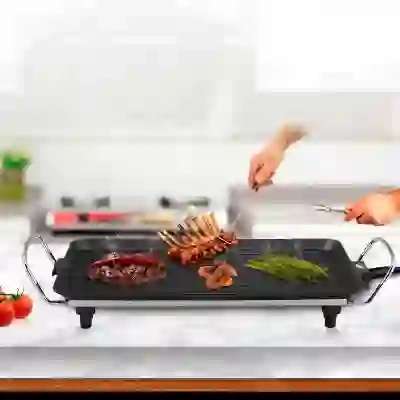GREATOOL Plancha de asar eléctrica para carne y verduras, lisa y grill de 1500W, superficie de 40x25cm