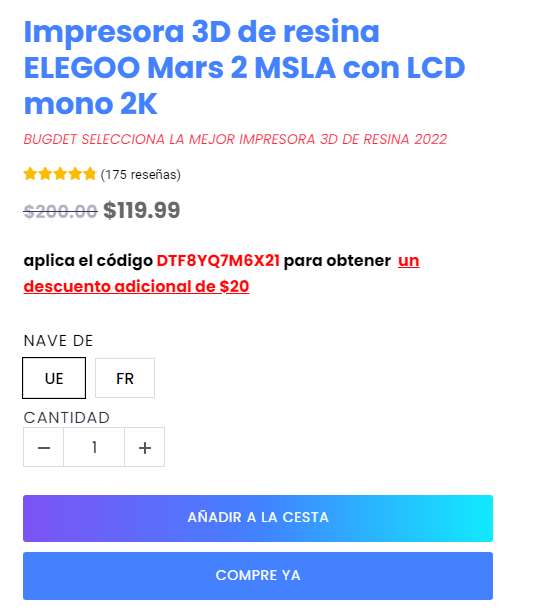 ELEGOO Mars 2 MSLA Resin 3D Printer with 2K Mono LCD