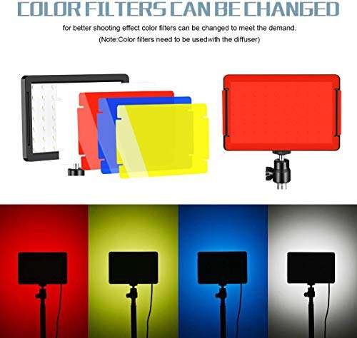 Kit de iluminación de fotografía de 5600 K, luz de vídeo USB, 66 LED, con soporte de trípode ajustable y filtros de color (3 unidades)