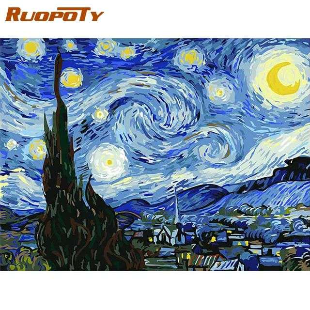 RUOPOTY-Cuadro de cielo estrellado para el hogar, pintura acrílica