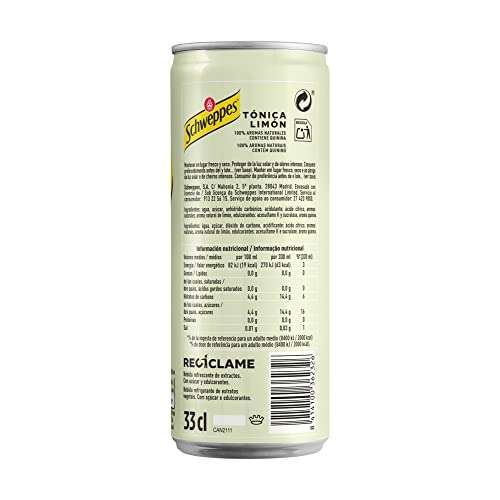 Schweppes Tónica Limón, Bebida Refrescante Baja en Calorías - Lata 33cl (5% de descuento extra por cada 4 unidades compradas)