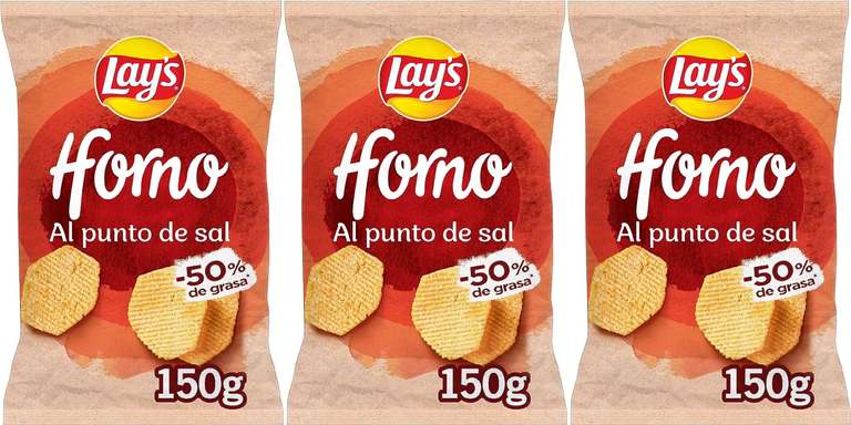 3 bolsas Lay'S Al Horno Patata Horneada con Sal, 150g (1,60€ cada una)