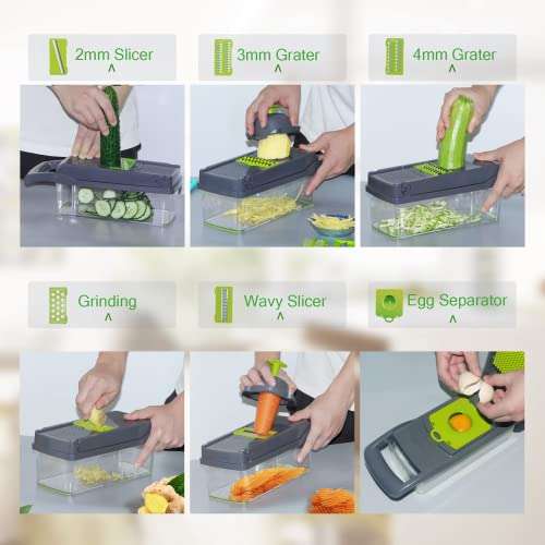 Rallador de verduras 9 en 1, cortador de cebolla en dados, frutas y pepinos, rallador de cocina ajustable multifuncional