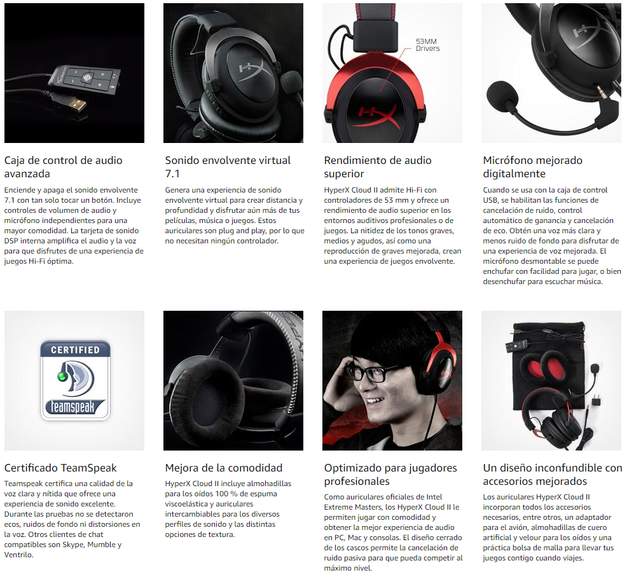 HyperX Cloud II-auriculares para juegos, cascos con Sonido Envolvente  Virtual 7,1, micrófono desmontable con