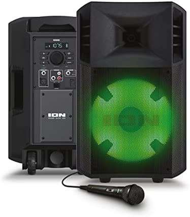 Ion Audio Power Glow - Altavoz Bluetooth de 300 W con micrófono de karaoke, luces, mezclador multicanal y batería recargable