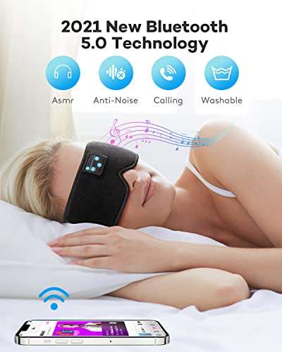 Antifaz 3D con auricurales, Bluetooth 5.0, carga USB, stereo HD, lavables y ajustables (más en descripción)