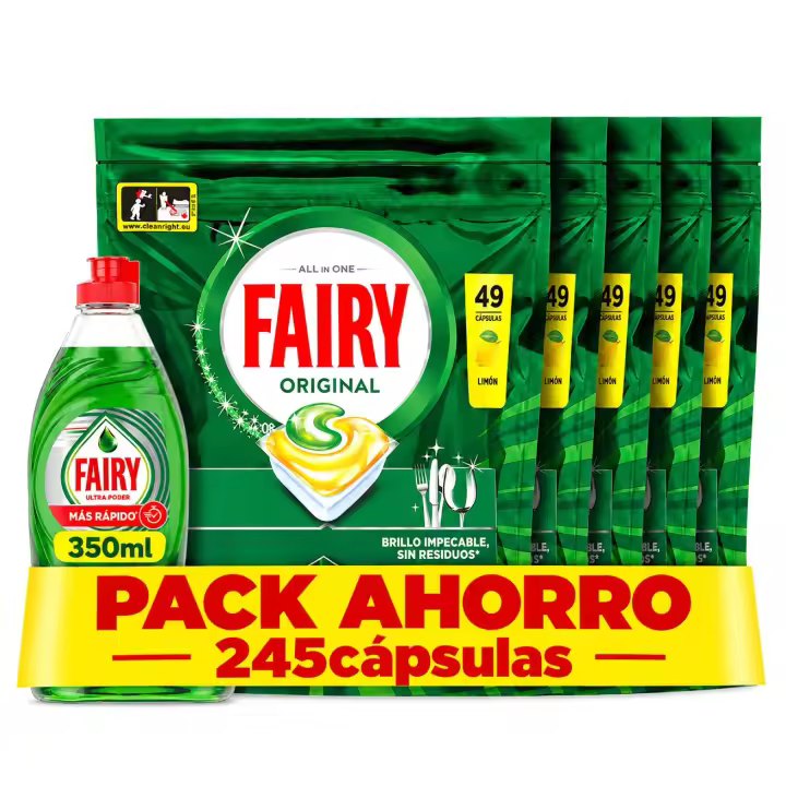 Fairy Lavavajillas Máquina Original 245 cápsulas + Fairy Lavavajillas Mano Ultra Poder 350ml (desde la app)