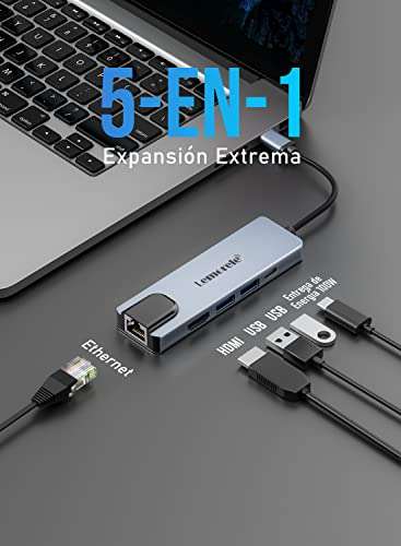 Hub USB C con Ethernet - 5 en 1