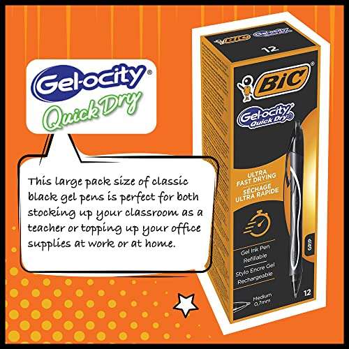 Caja 12 uni BIC Gel-ocity Quick Dry, Bolígrafos Tinta en Gel Punta Media