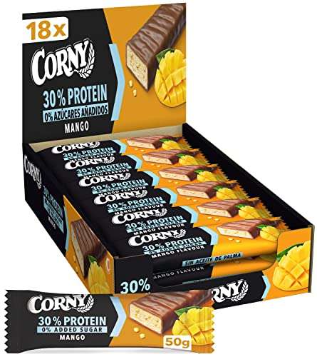 18x50g Corny Protein Barritas de Chocolate y Delicioso Mango con 30% de Proteína y Sin Azúcares Añadidos