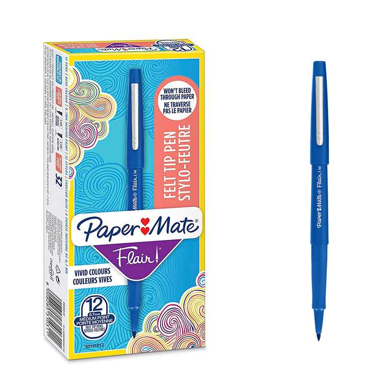 Paper Mate Flair - Rotulador, punta mediana de 1,1 mm, caja de 12, azul