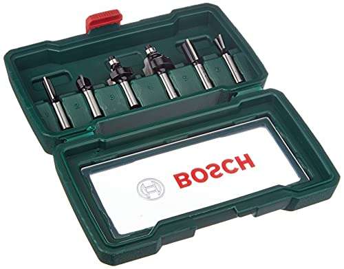 Bosch Set de 6 fresas de metal duro (para madera, vástago de 8 mm, accesorios para fresadora)
