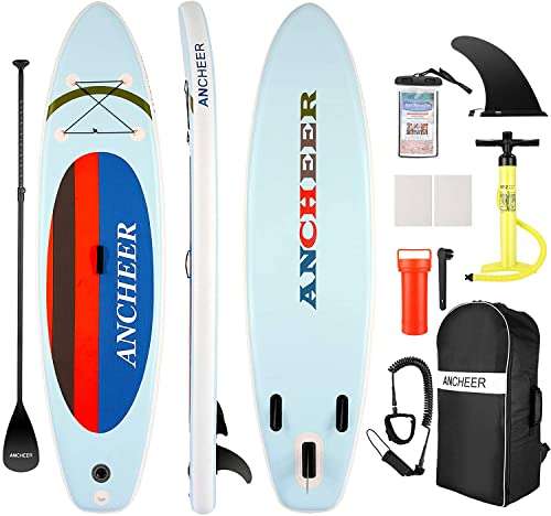 ANCHEER Tabla Paddle Surf Hinchable 305 x 76 x 15 cm, Tabla Hinchable Ultraligero (7.5kg) con Mochila, Remo Ajustable, Aleta, Bomba