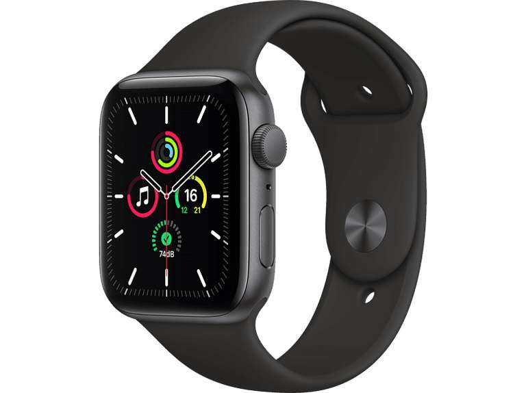 Apple Watch SE, GPS , 44 mm, Caja de aluminio en gris espacial, Correa deportiva negra