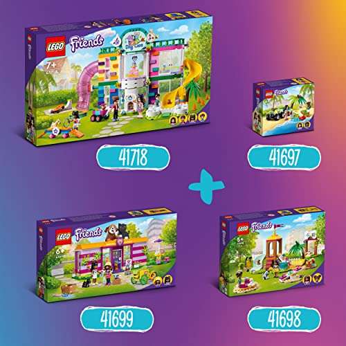 LEGO 41698 Friends Parque de Juegos para Mascotas, Set de Juguete para Niños de 5 Años con Mini Muñeca Andrea, Tobogán y Perritos