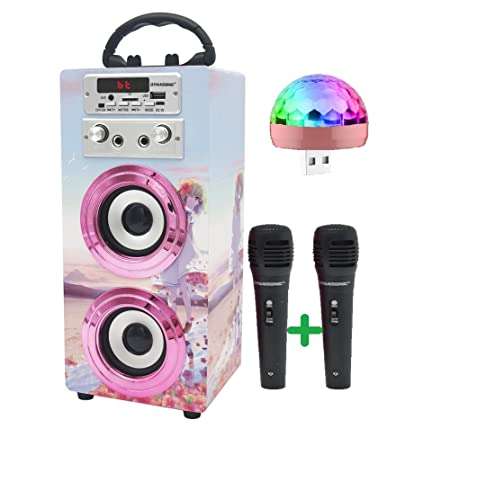 DYNASONIC (3º Generación)- Altavoz Bluetooth Portatil Karaoke con Micrófonos Incluidos | Lector USB y SD, Radio FM