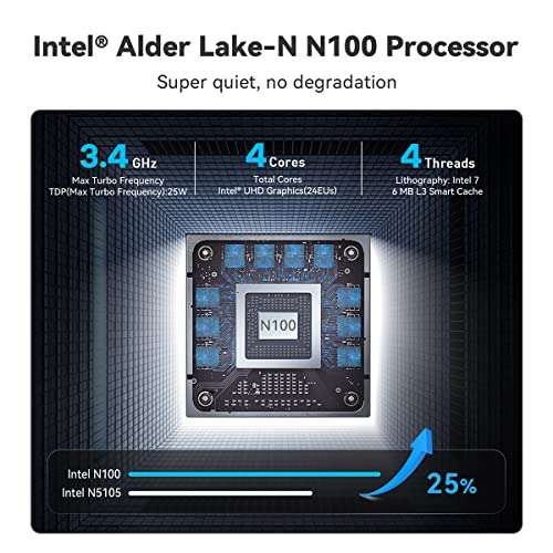 Beelink MINI-S12 Pro Mini PC, procesador Intel Alder Lake-N100 de 12.ª gen,3,40 GHz,W11 Pro,16 GB/500 GB,SSDDual HDMI/WiFi 6/BT5.2