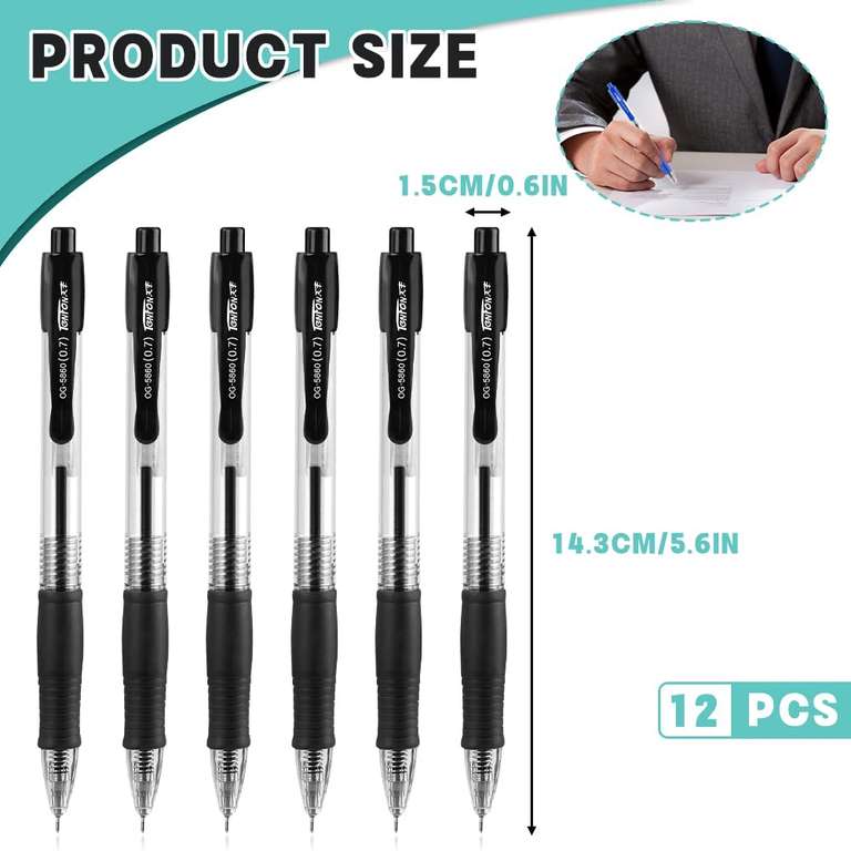 12 bolígrafos retráctiles, bolígrafos de gel con clip de bolsillo, bolígrafos de tinta de gel, bolígrafos suaves de tinta negra