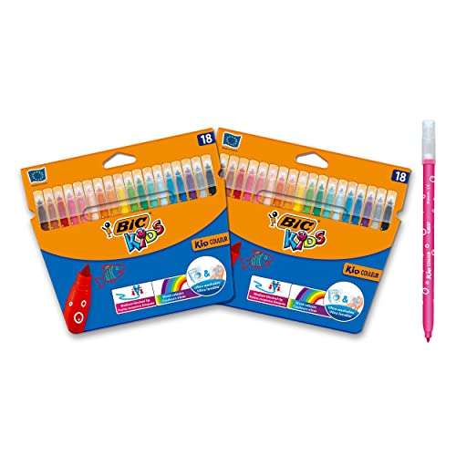 BIC Kids Kid Couleur Rotuladores de Colores de Punta Media, Colores Surtidos, 2 Packs de 18