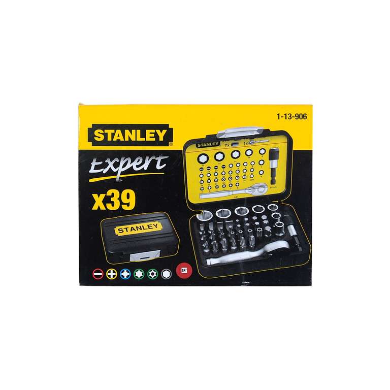 STANLEY 1-13-906 - Juego 39 piezas, incluye puntas 1/4'', llaves de vaso y mini llave con carraca 1/4''