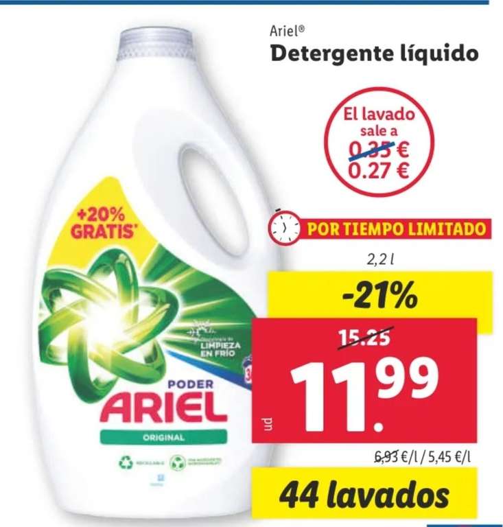 Detergente líquido Ariel 44 lavados (en Lidl)