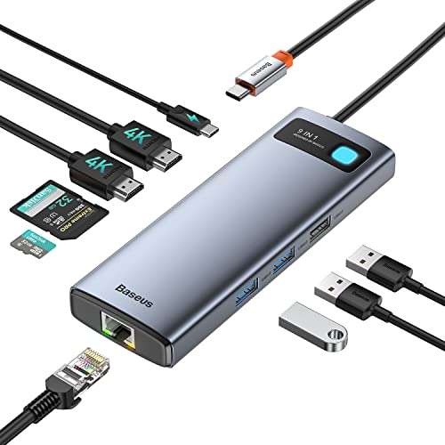 Baseus Hub USB C 9 en 1 D USB C con 2 HDMI 4K, Ethernet RJ45, 3 USB, PD 100W, Lector de Tarjetas SD/TF