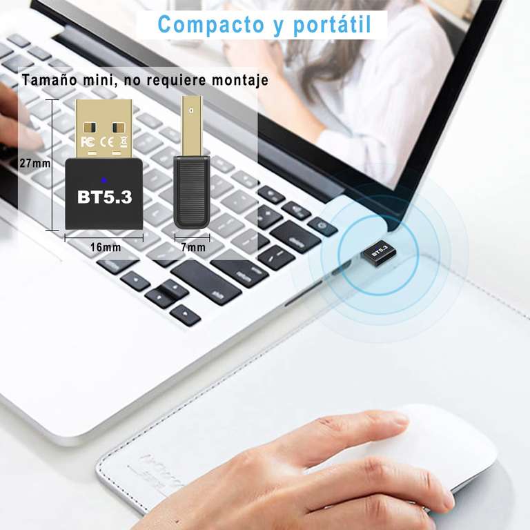Bluetooth USB 5.3, Plug & Play Adaptador Bluetooth para PC, Bluetooth USB  Dongle Transmisor y Receptor para Ordenador » Chollometro