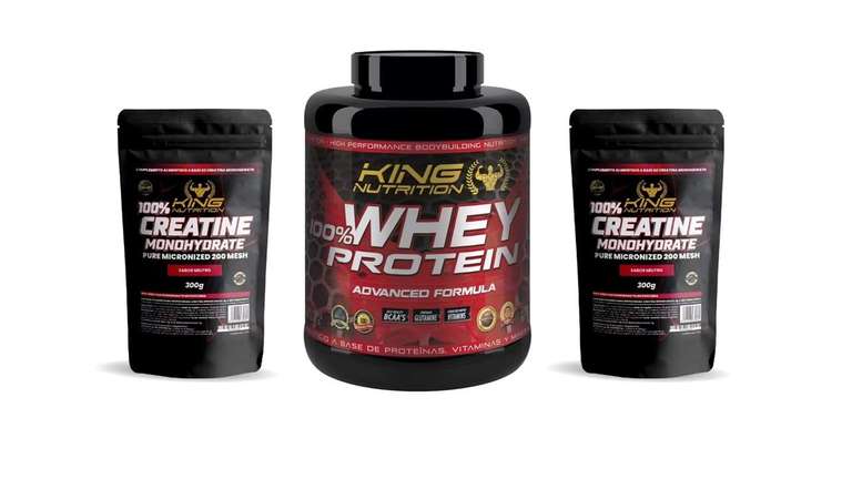 Pack 100% Whey Protein 2,27Kg King Nutrition Proteina Concentrada + 2 x King Nutrition Creatina Monohidrato 100% Pura | 300GR | 100 Tomas