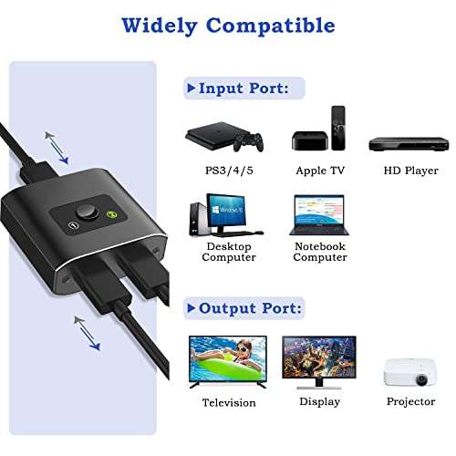 FOKKY HDMI Switch, Conmutador HDMI Switcher Bidireccional Entrada 2 a 1