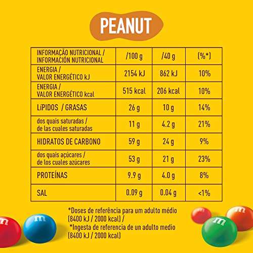 1 KG. M&M's Peanuts Snack en Bolitas de Colores de Cacahuete y Chocolate con Leche