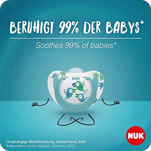 NUK Star Baby Dummy | 6-18 meses | Chupetes de silicona sin BPA | Pájaros azules | 2 unidades