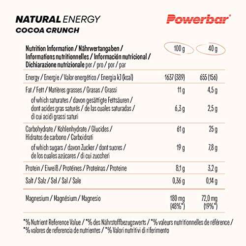 24 Barritas de Energía de Carbohidratos Veganos + Magnesio PowerBar Natural Energy Cereal Cacao Crunch