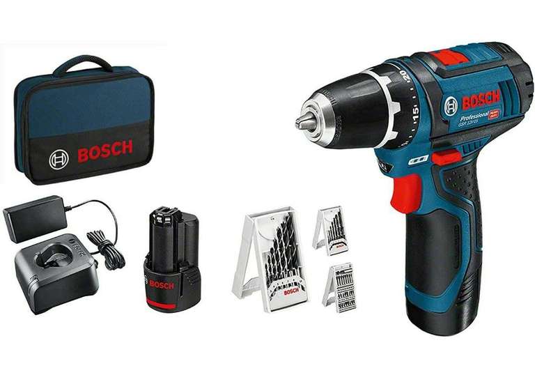 Bosch Professional 12V System Atornillador GSR 12V-15 (incl. 2x2.0 batería + cargador, 39 pcs. juego de accesorios, en bolsa)