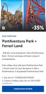 -35% de descuento en entrada de 1 día a PortAventura Park + Ferrari Land con Lidl Plus para portador y 3 acompañantes. Online y en taquilla.