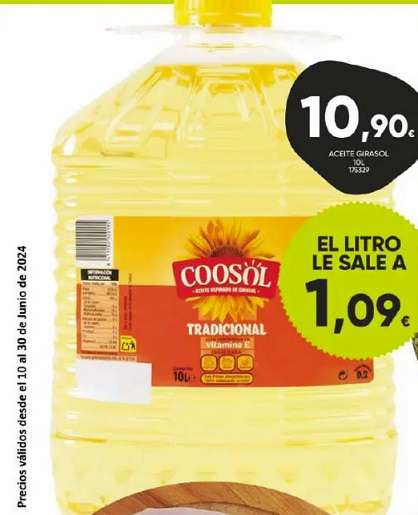 Aceite de girasol Coosol 1,09€ litro
