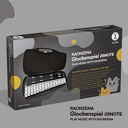 RAONZENA Xilófono profesional de 25 notas 27 notas 8 notas glockenspiel xilófono para niños para adultos (25 teclas, negro)