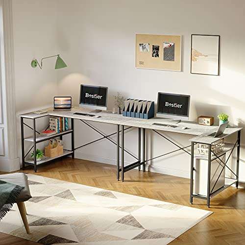 estación de trabajo para oficina en casa fibra de carbono mesa de estudio esquina de 55 pulgadas Bestier Escritorio en forma de L con estantes de almacenamiento 