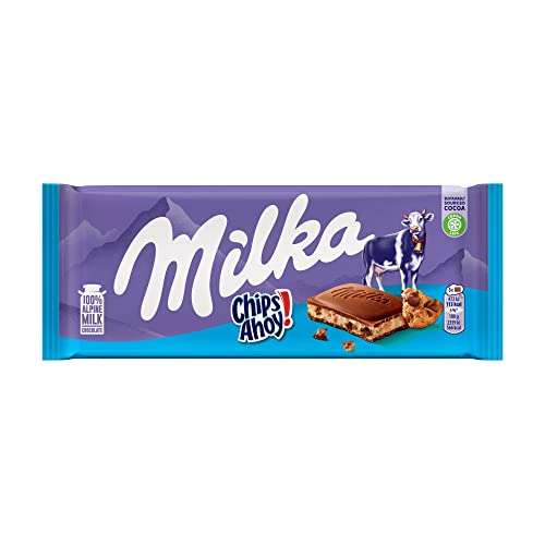 Milka Chips Ahoy! Tableta de Chocolate con Leche de los Alpes con Trozos de Galleta Cookie Chips Ahoy! Y Pepitas de Chocolate 100g