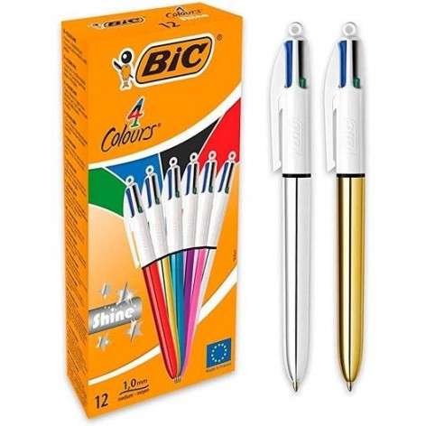 Bic Bolígrafo Shine Silver Tinta 4 Colores Cuerpo Blancosurtido Metálico Caja -12u-