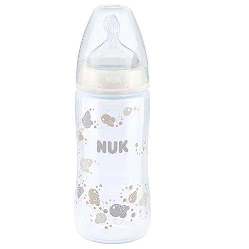 NUK - Biberón con tetina de silicona, tamaño 1 (0-6 meses) 300 ml.