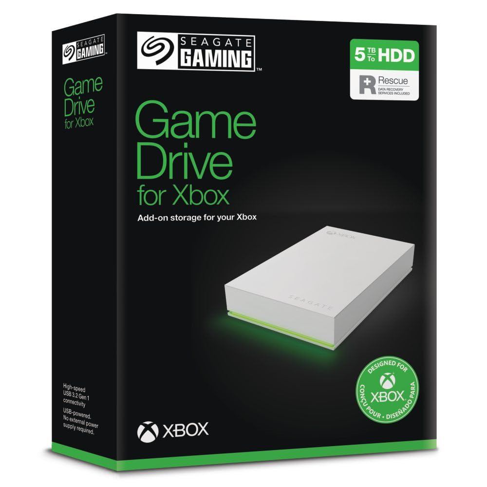 Seagate Game Drive for Xbox 5TB, Unidad de disco duro (HDD) externa portátil, USB 3.2 Gen 1, negra, certificación Xbox, LED RGB