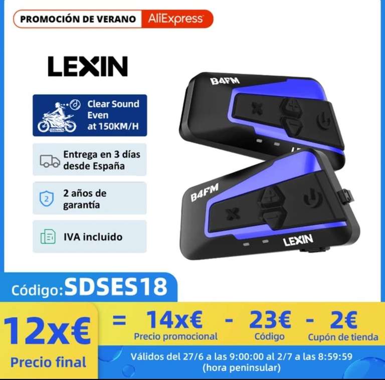 Lexin - B4FM-X 10 Pareja de Intercomunicador para Casco de Motocicleta (Desde España)