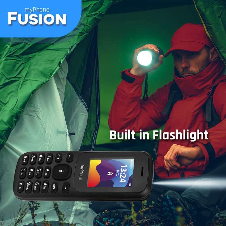 Teléfono sencillo MP myPhone Fusion con Teclas Grandes, Bluetooth, Doble Sim - Negro