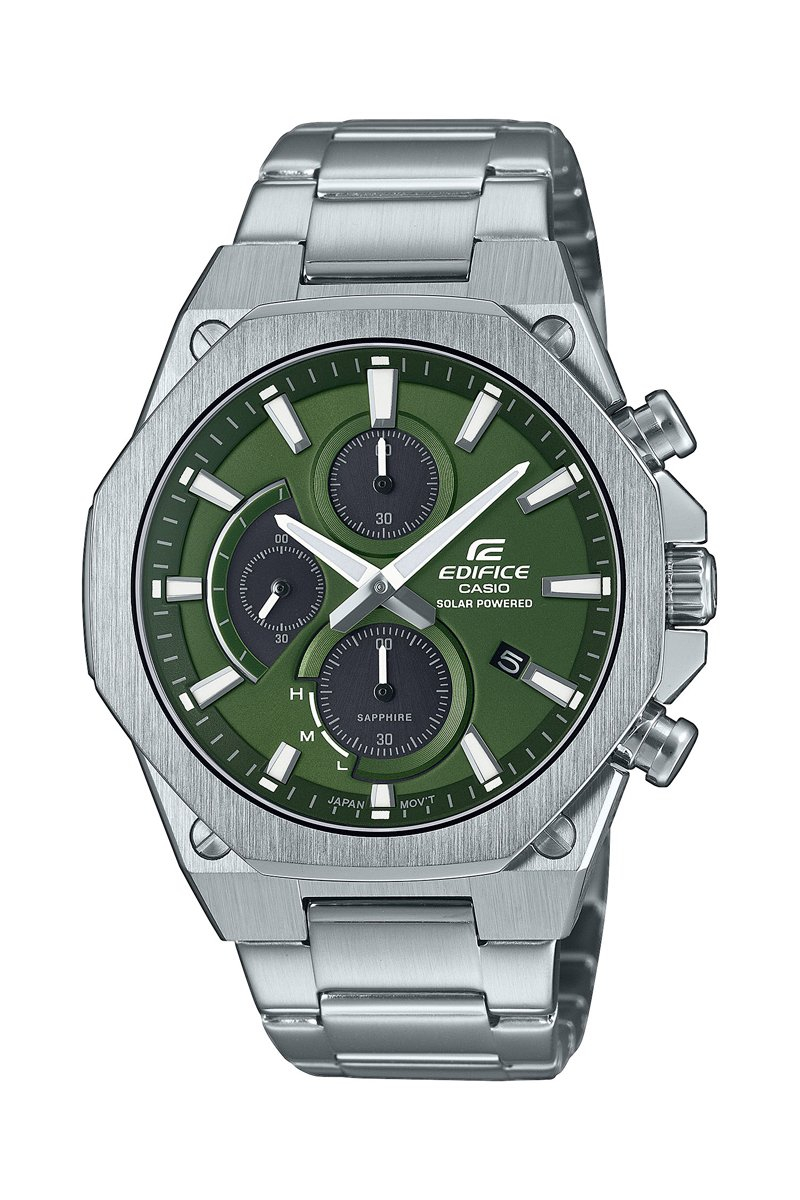 Casio Edifice EFS-S570D-3A Verde, cronógrafo solar, cristal de zafiro antirreflejos y acero inoxidable, 100 m