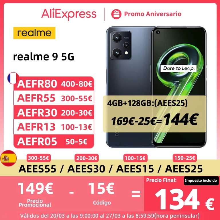 Realme 9 5G Versión Global 4/64GB (4/128GB 144€) - Envío desde España