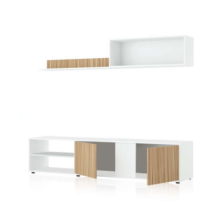 Conjunto Reversible de Salón, Mueble de TV, en Blanco Artik y Natur, Medidas: 180 cm (Largo) x 33 cm (Fondo) x 40 cm (Alto)